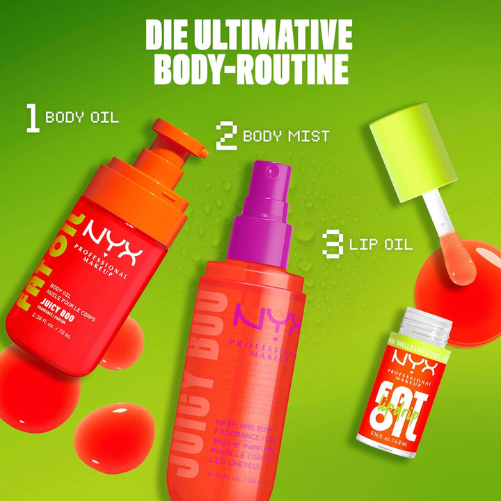 NYX Professional Makeup Fat Oil Körperöl, Juicy Boo, 70 ml, 24H Hydration, glänzendes Finish