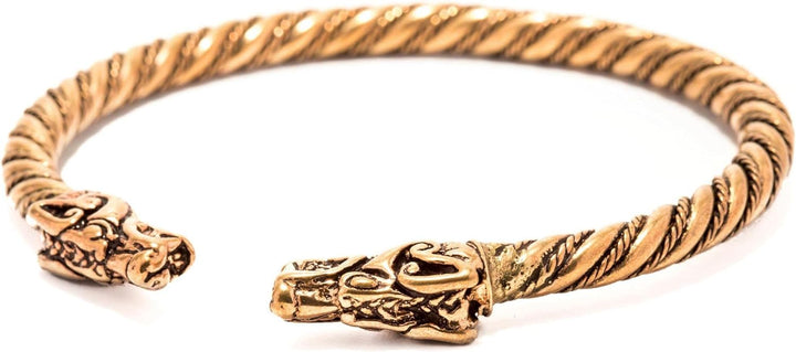 Windalf Wikinger Damen Bronze Armreif DRACON 5.7 cm gekordelter Drachen Armschmuck Handgeschmiedet