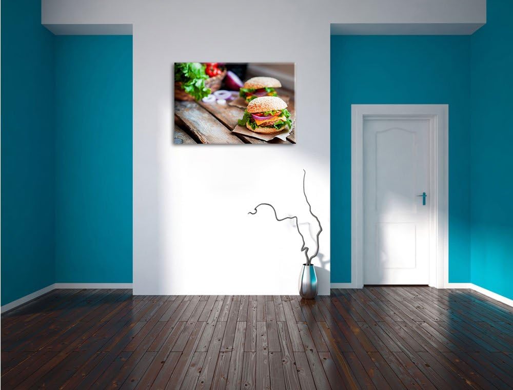 Pixxprint Leckere Burger, Format: 100x70 auf Leinwand, XXL riesige Bilder fertig gerahmt mit Keilrah