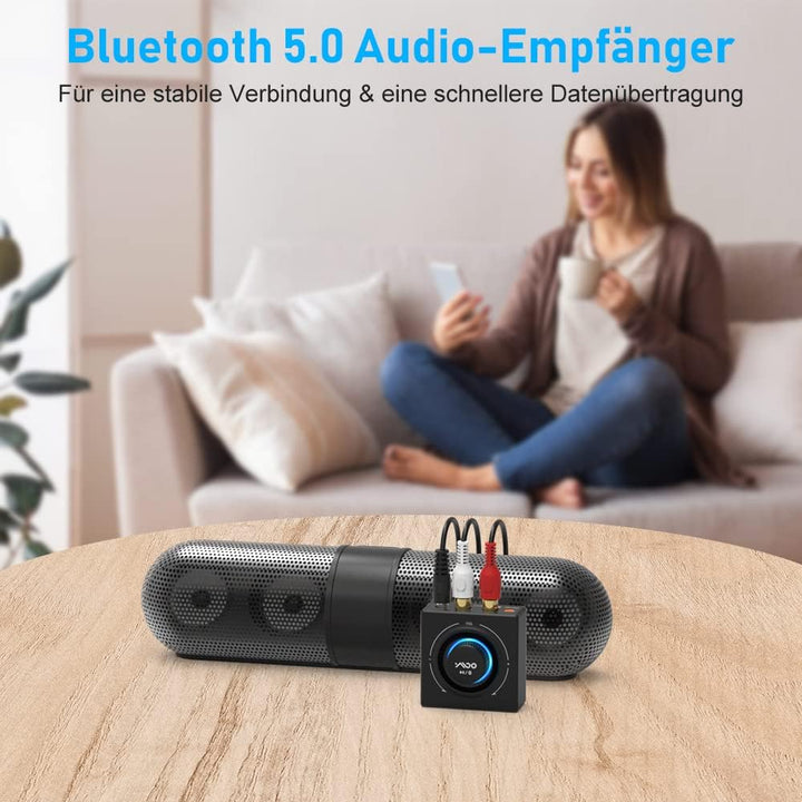 YMOO Bluetooth 5.3 Audio Empfänger für Stereoanlage, Bluetooth Adapter AUX HiFi, 50ft Reichweite, 3.