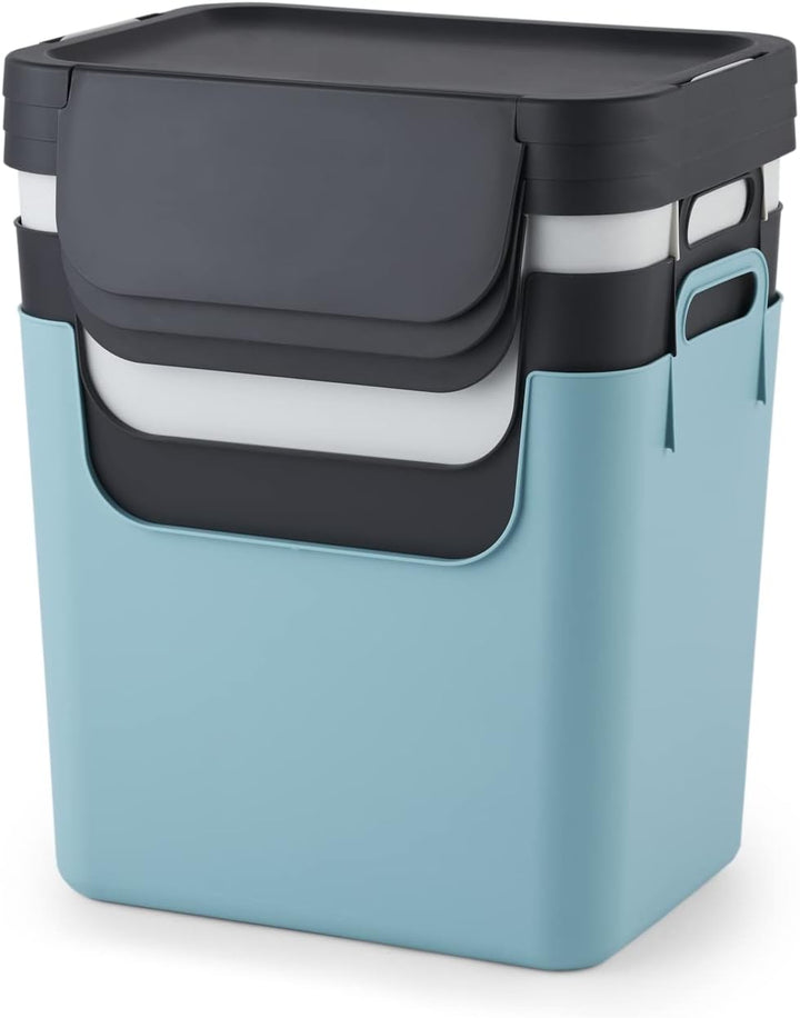 Jive 3er-Set Mülltrennsystem Küche, Kunststoff (PP recycelt), dunkelgrau/Weiss/türkis, 3 x 30l, (39,