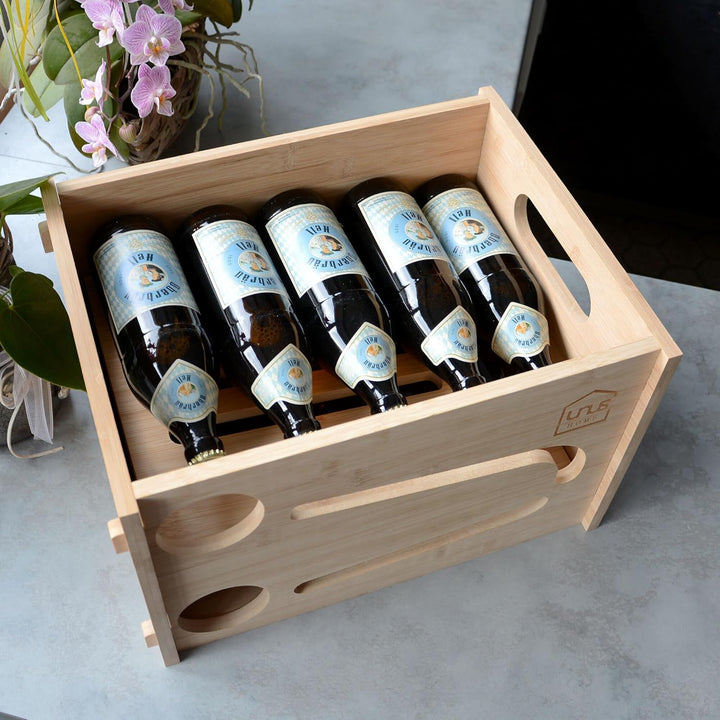 UNUS Bierkasten Flaschenrutsche Kühlschrank, Flaschenhalter aus Holz für Kühlschrank, 39x31x25 cm, z