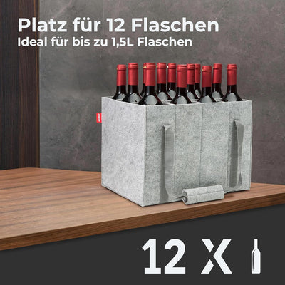 achilles Flaschentasche mit 12 Fächer, Auch für 1,5 Liter Flaschen, Flaschen Tasche aus Filz, 100% r