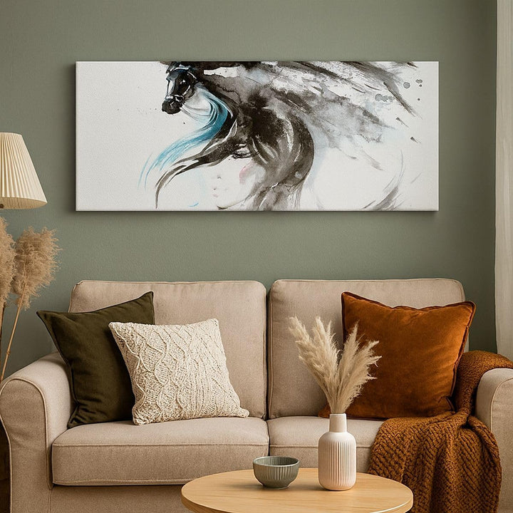 Panorama Bilder auf Leinwand 100x40cm Leinwandbild Pferd Streifen Hengst Laufen Gross Wanddeko Bild