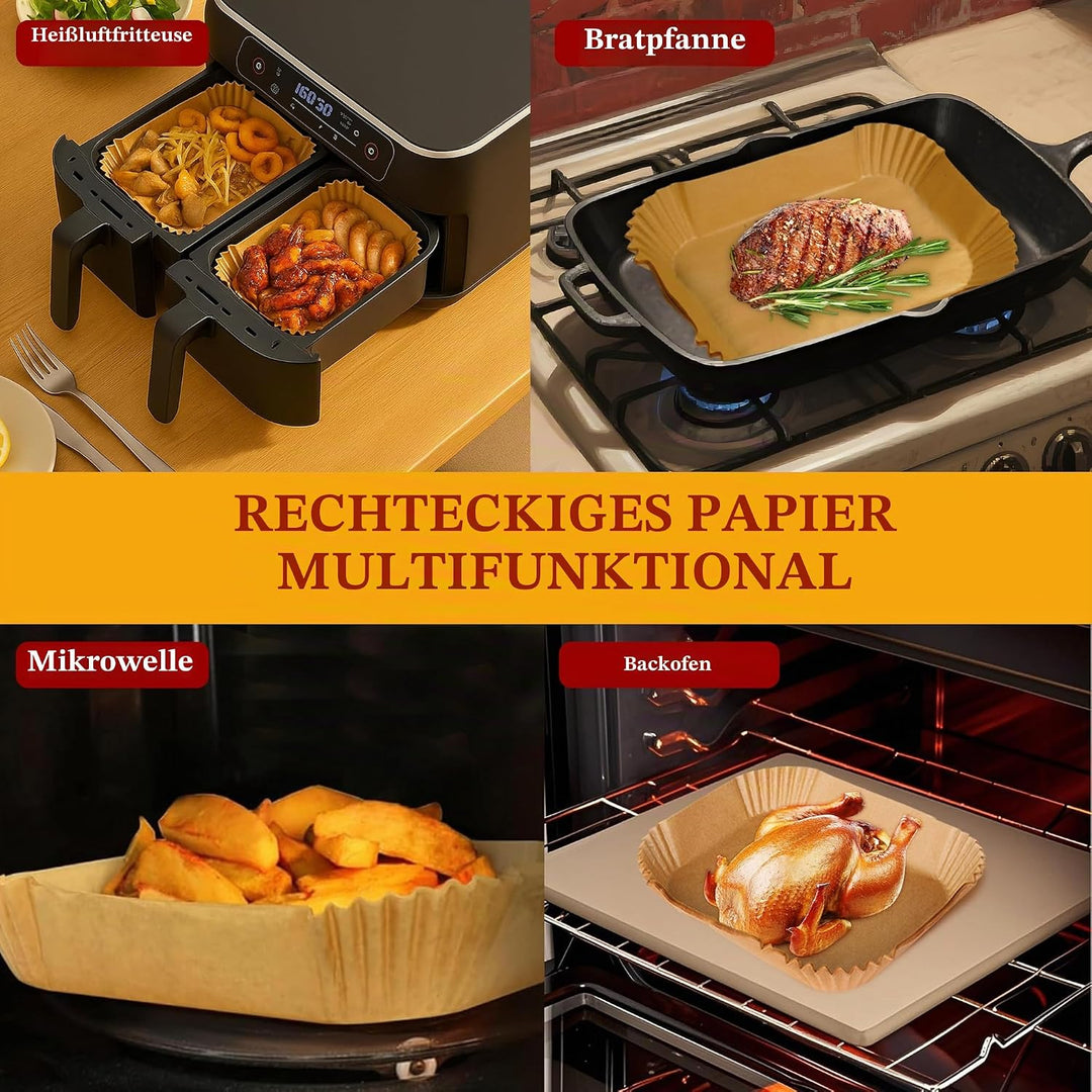 150 Pcs Backpapier Für Heissluftfritteuse, 14×22 Cm Rechteckig Für 4-6.5L Körbe, Bpa-Freie, Ölfest U