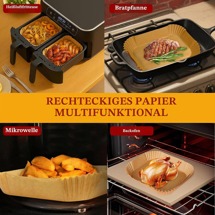 150 Pcs Backpapier Für Heissluftfritteuse, 14×22 Cm Rechteckig Für 4-6.5L Körbe, Bpa-Freie, Ölfest U