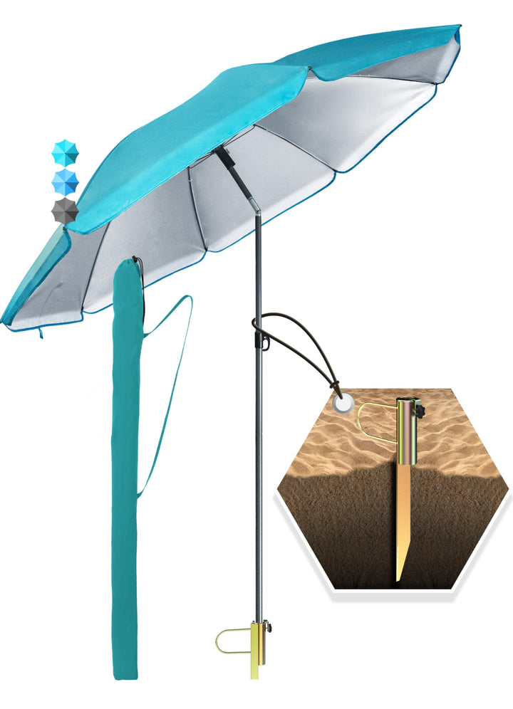 4smile SunnyJoy 3-IN-1 Set mit Sonnenschirm Strand in Türkis - Strandschirm windfest stabil 200 cm m