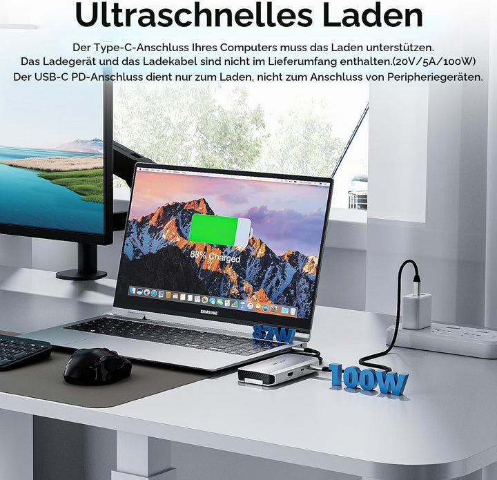 WAVLINK USB-C-Hub, 10-Gbit/s USB-C-Hub mit M.2 PCIe/SATA SSD-Anschluss, HDMI, 100-W-PD, USB-A&amp;C 3.2/