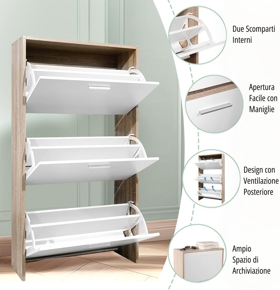 CASABEL Schuhschrank für 18 Paar – Schrank mit grossem Fassungsvermögen für Eingangsbereich, Flur –