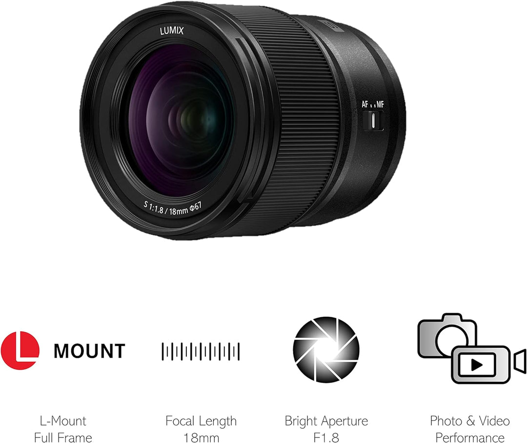 Panasonic Lumix S-S18E - lichtstarkes 18mm/F1.8 Weitwinkelobjektiv,kompakt und leicht,Staub-/Spritwa