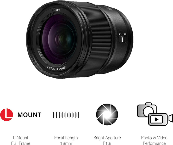Panasonic Lumix S-S18E - lichtstarkes 18mm/F1.8 Weitwinkelobjektiv,kompakt und leicht,Staub-/Spritwa
