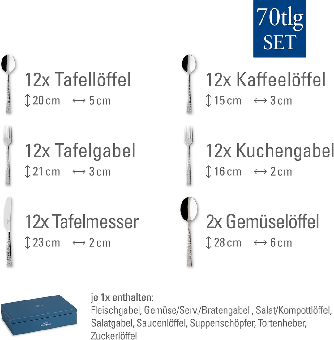 Villeroy & Boch - Blacksmith Besteckset 70-teilig Silber, Spülmaschinenfest, Besteck Set für 12 Pers