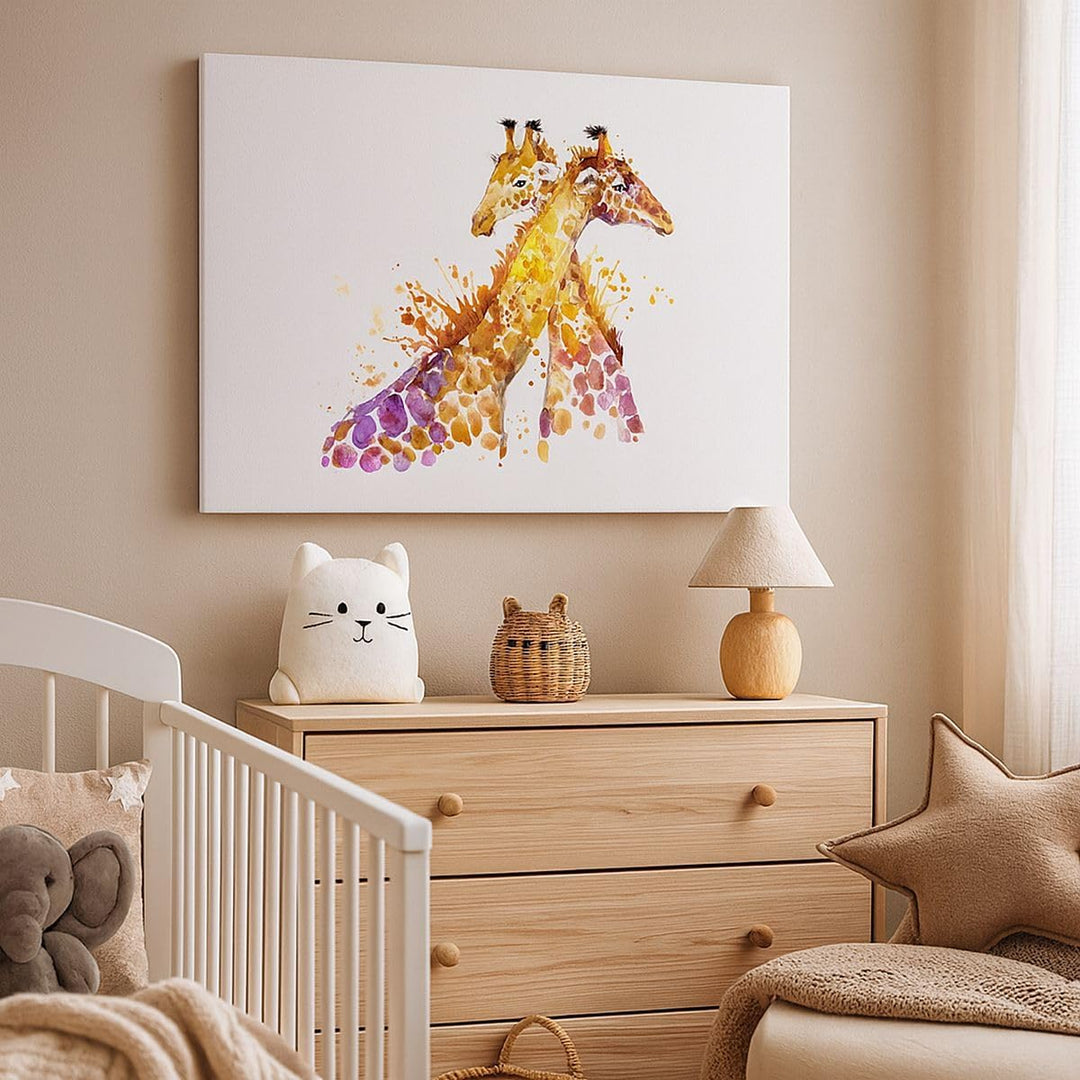 Bilder auf Leinwand 100x70cm Leinwandbild Giraffen Tiere Kinder Safari Gross Wanddeko Bild Schlafzim