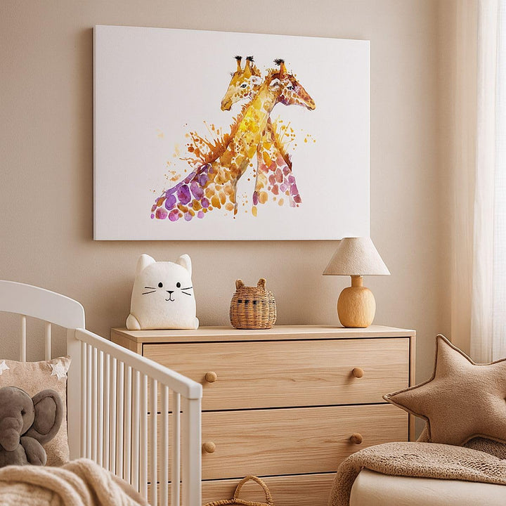 Bilder auf Leinwand Giraffen Tiere Kinder Safari Leinwandbild 70x50cm Wandbilder Dekoration Wohnzimm