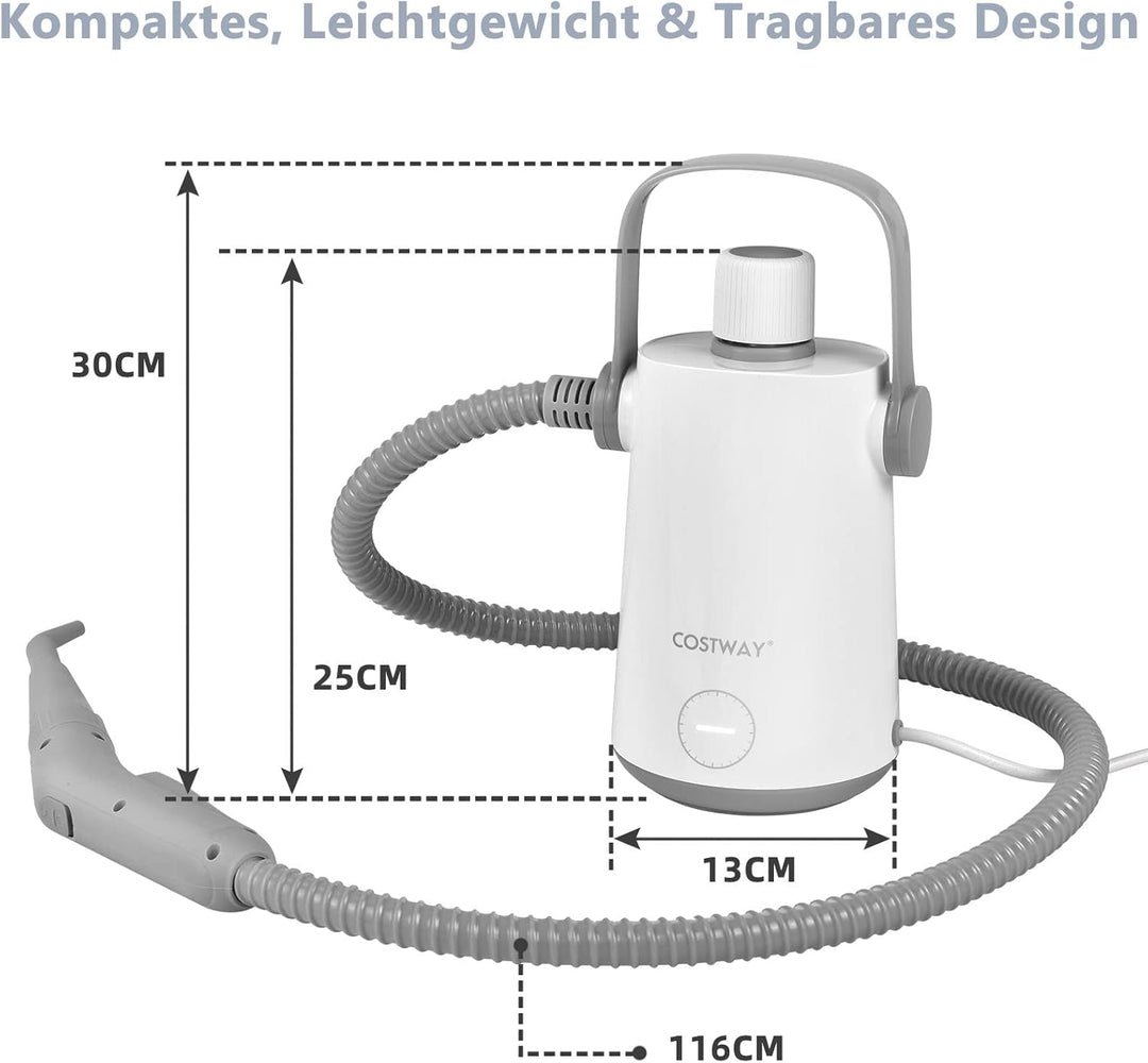 COSTWAY Dampfreiniger Handgerät | 1000W & 300 ml Wasserkapazität & 10 Zubehörsätze | Steamshot Steam