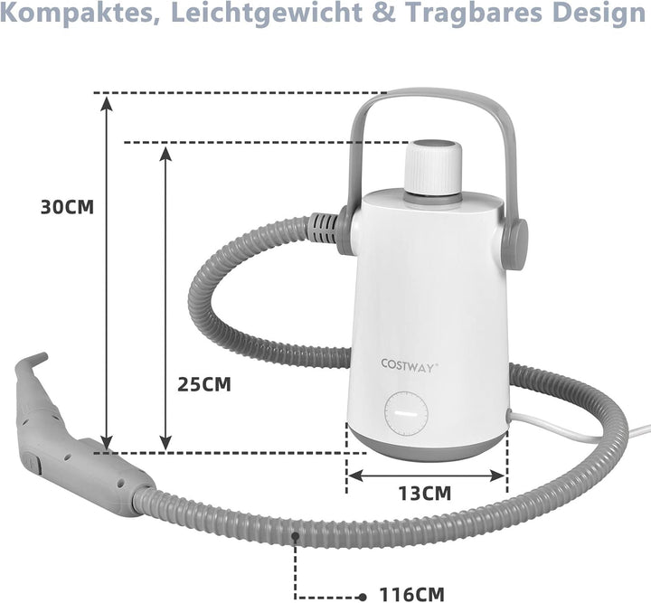 COSTWAY Dampfreiniger Handgerät | 1000W & 300 ml Wasserkapazität & 10 Zubehörsätze | Steamshot Steam