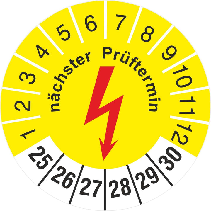 1000 Stück nächster Elektrotechnik Prüftermin 2025-2030 Prüfplakette 30 mm Durchmesser Prüfetiketten