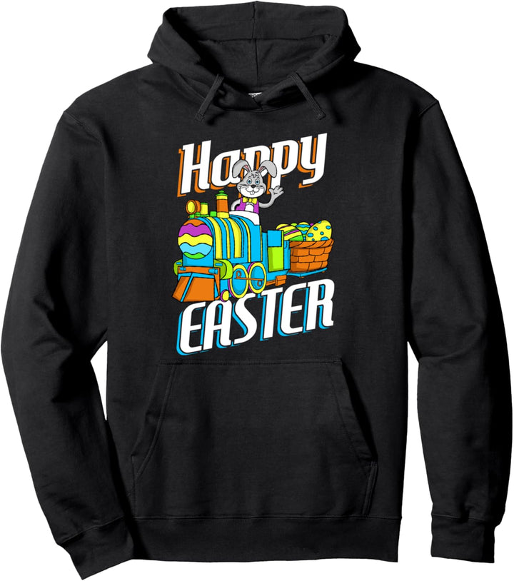 Frohe Ostern Kaninchen Hase Ei jagen Zug Korb Geschenk Pullover Hoodie
