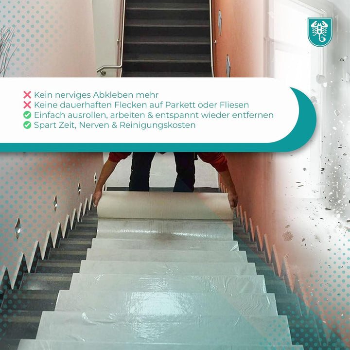 Abdeckvlies 1 m x 50 m weiss 140g/m² selbsthaftend haftend Bodenschutz Schutzvlies Treppenvlies