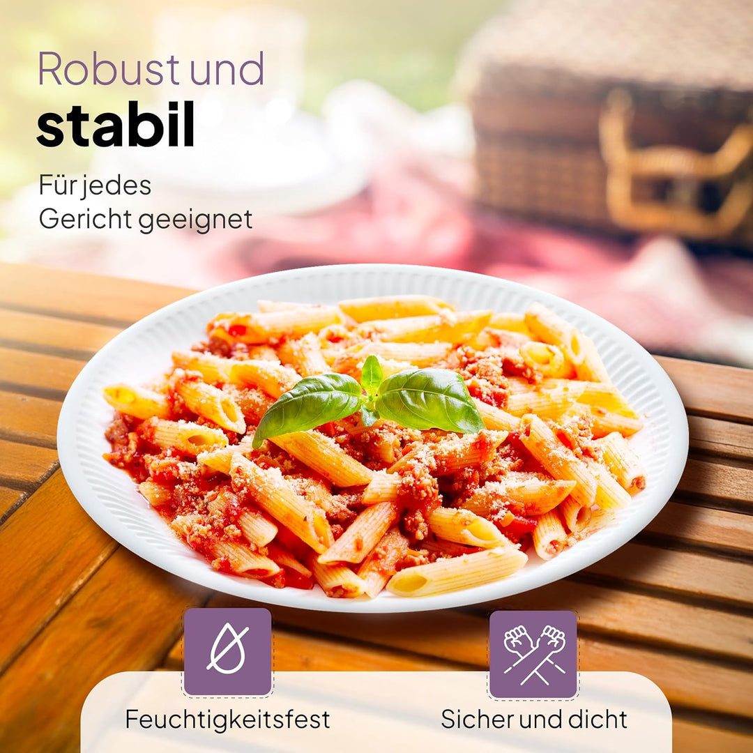 Inoverse 100 Stück Pappteller, Weiss Einweg Teller, Rund-26cm, Umweltfreundlich Partygeschirr, Einwe