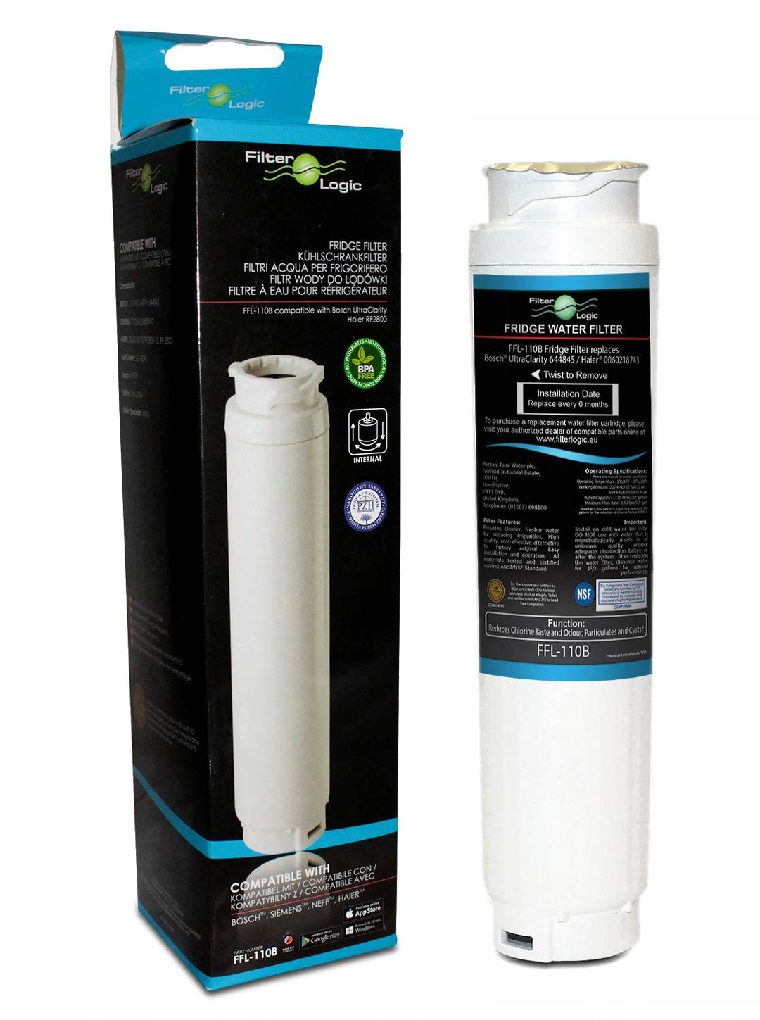 FilterLogic FFL-110B Kühlschrank-Wasserfilter kompatibel mit UltraClarity 00740560, 740560/644845 ko