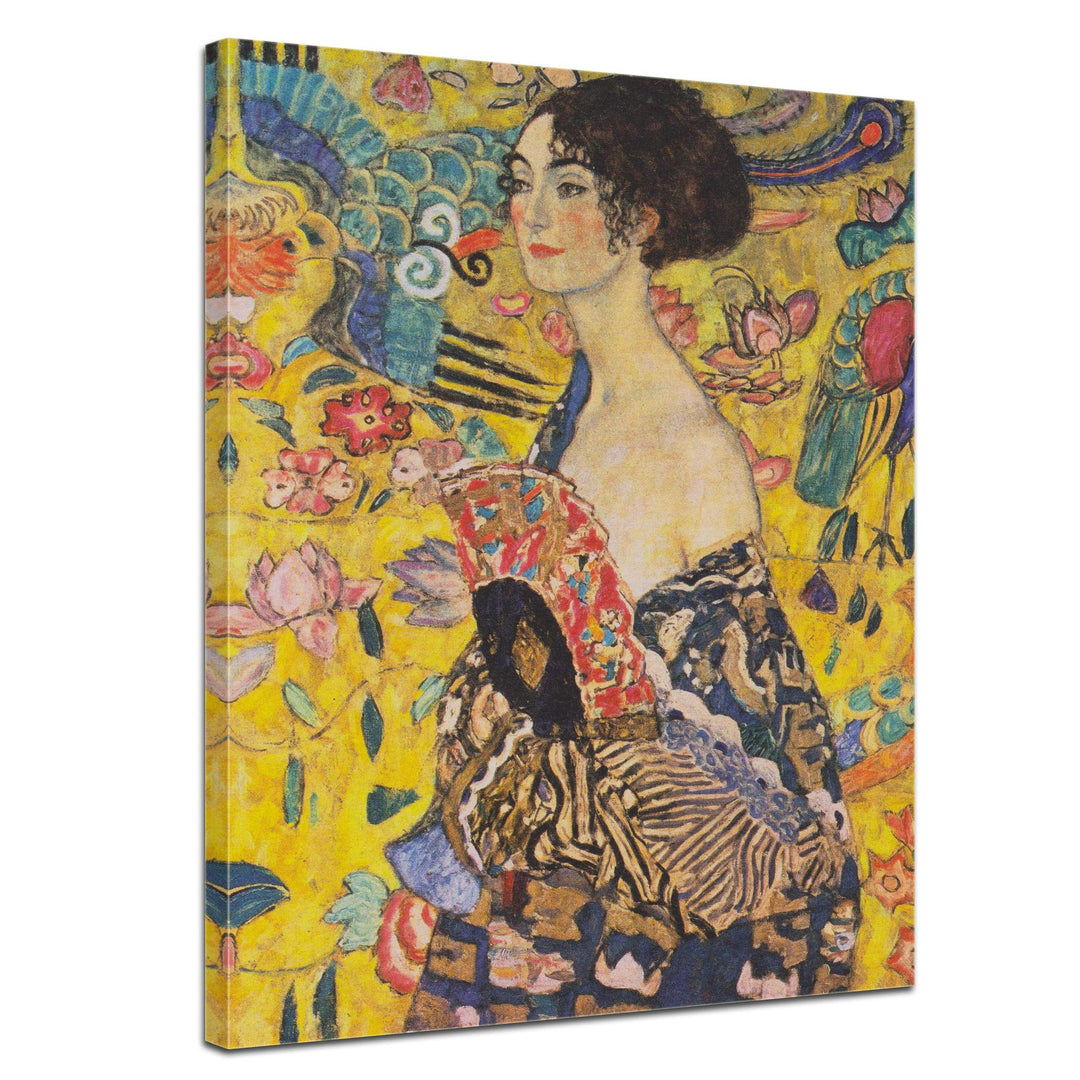 Bilderdepot24 Bild auf Leinwand | Gustav Klimt - Dame mit Fächer in 50x70 cm als Wandbild | Wand-dek