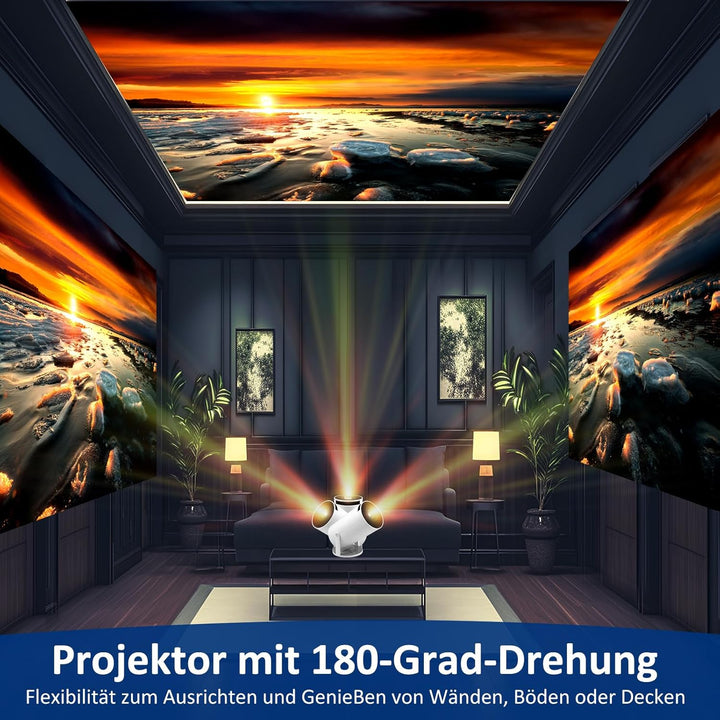Mini Beamer 4K Unterstützt Android 11,Beamer Handy Outdoor 180°Drehbarer,Mini Projector 5G WiFi 6 BT