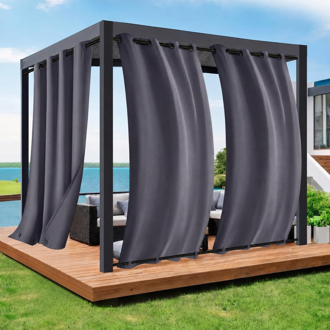 Rosnek 2 Stück Outdoor Vorhang Wetterfest Unten Gewichtet, Outdoorvorhänge mit Ösen 213x132cm Outdoo