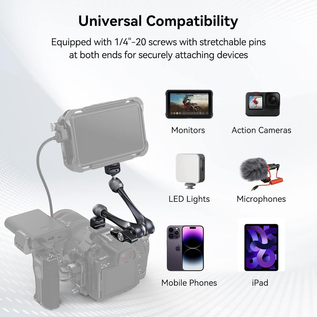 SMALLRIG Rosette Magic Arm 11 Zoll mit Kugelkopf, 1/4"-20 Schrauben und Anti-Twist-Pins, für iPads/M