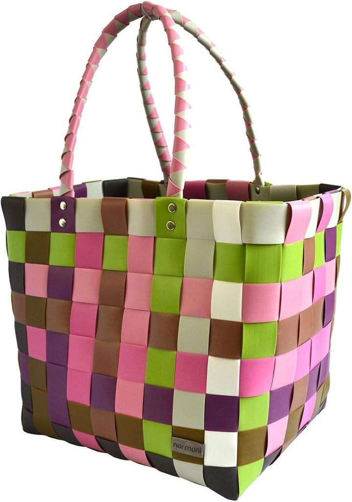 Einkaufskorb Shopper geflochten aus Kunststoff - robuster Strandkorb aus wasserabweisendem Material