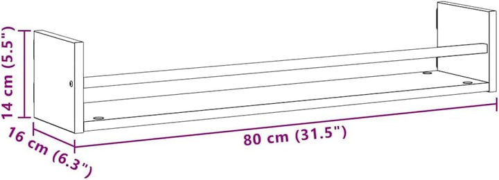 vidaXL Wandregal Wandmontiert 2 pcs Altholz 80 x 16 x 14 cm, Rechteckiges, modernes Wandregal, viel