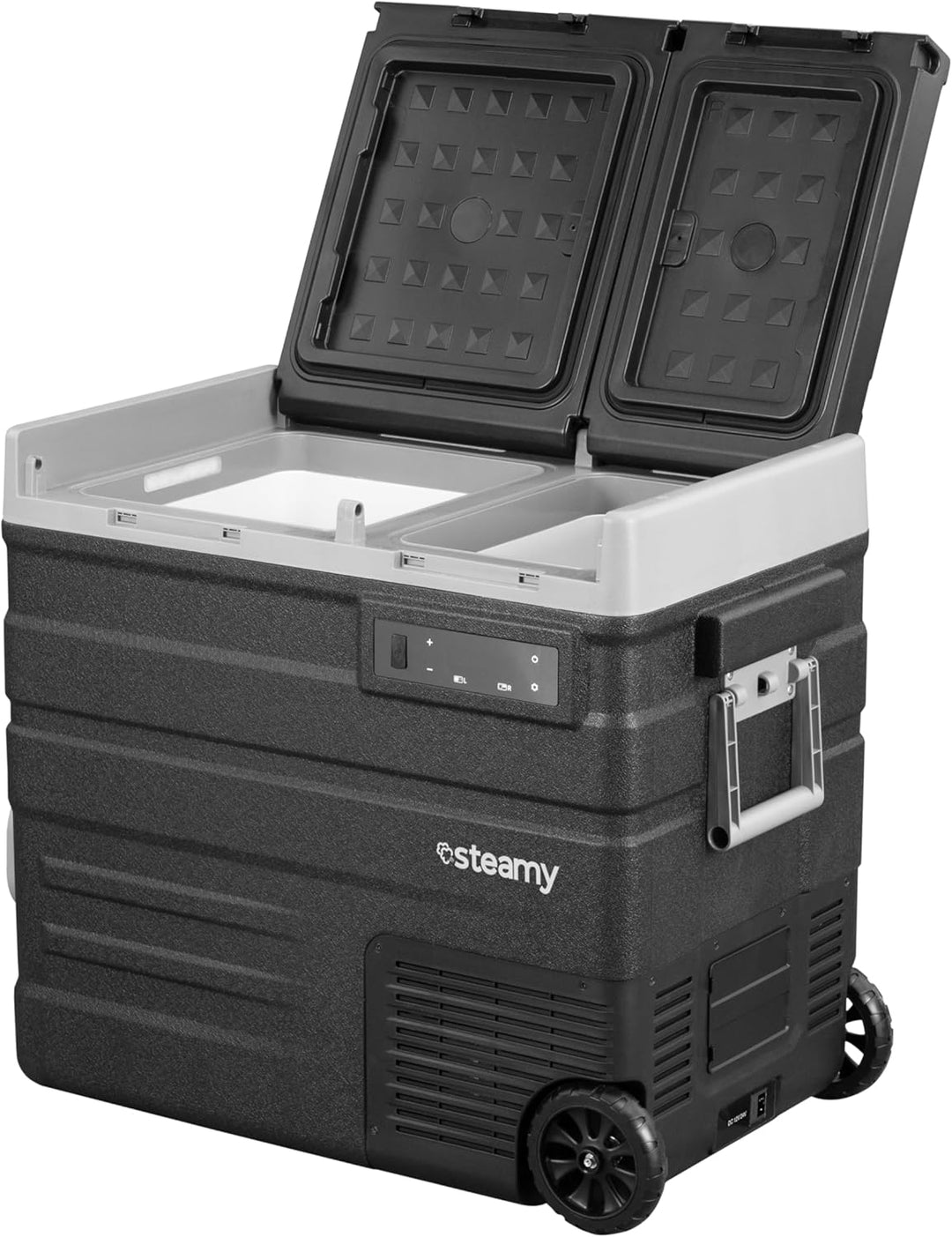 Steamy-E Dual Zone 65 Roller, Elektrische Kompressor Kühlbox mit Rollen, 57 Liter, 12V/ 230V, zum Wa