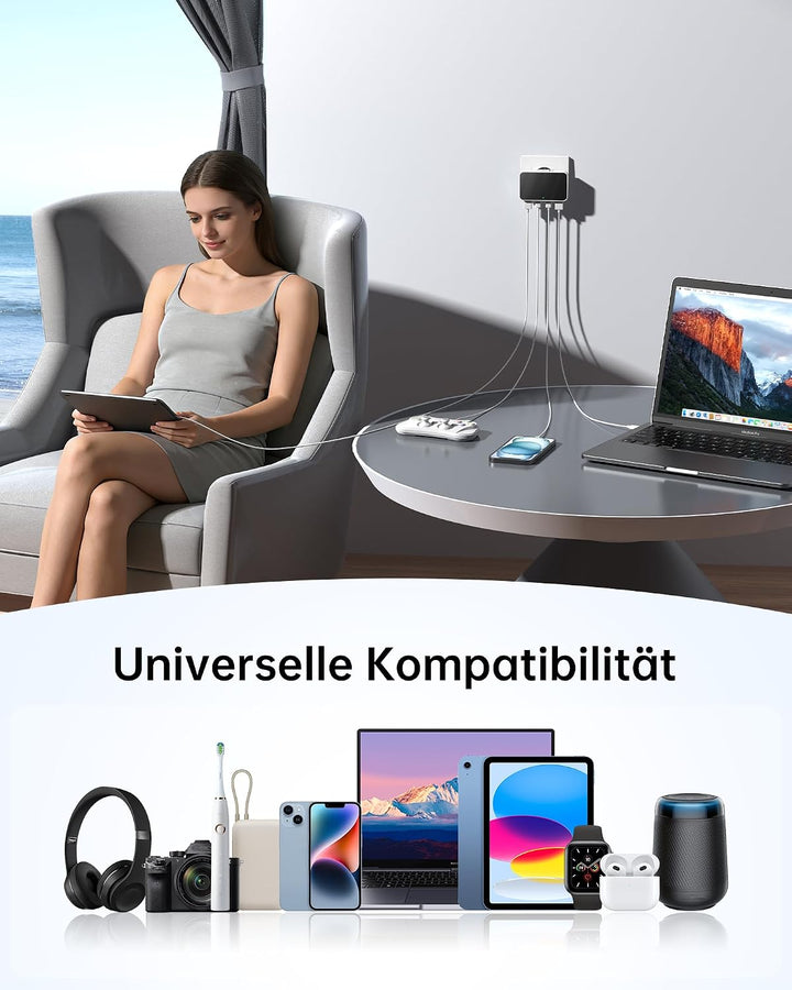 65W USB C Ladegerät Flach,USB Mehrfachstecker Ladestation mit 4 Ports,Reise Schnellladegerät USB C f
