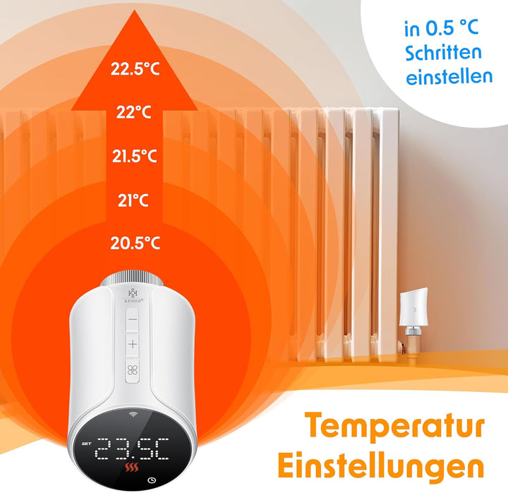 KESSER® Heizkörperthermostat WiFi Heizungsregler | Heizungsthermostat WLAN mit Smart Home App Steuer