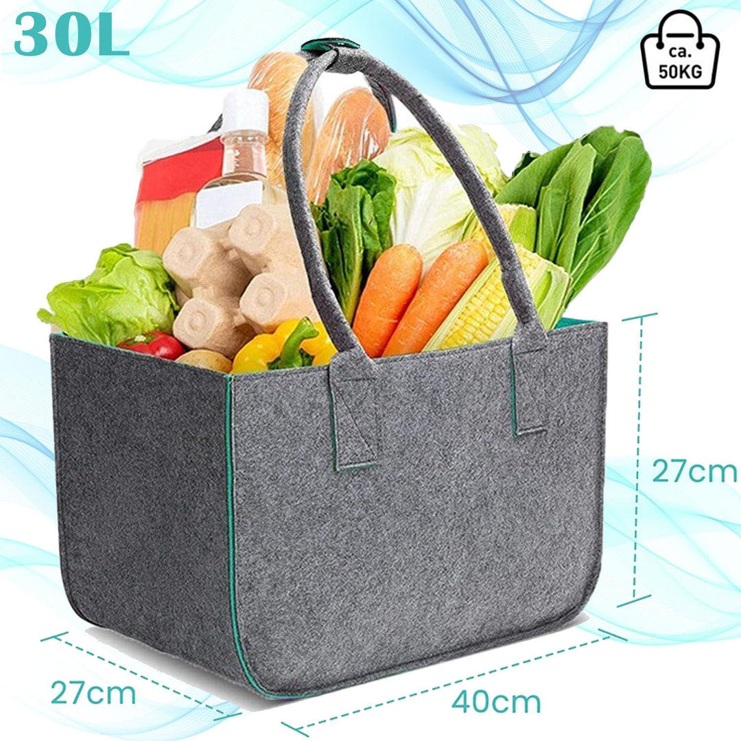 2 Stück 30L Filztaschen Shopper Gross, Einkaufstasche Faltbar Filz Einkaufskorb mit Lange Henkel, St