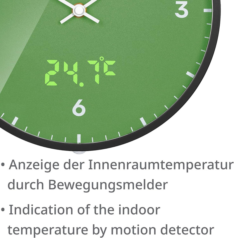 Bresser Funkuhr Wanduhr MyTime LEDsec mit 24 cm grossem Ziffernblatt, LED-Sekundenanzeige, Innentemp