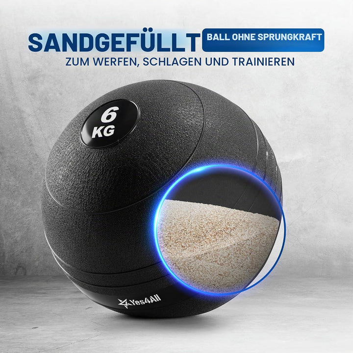 Yes4All Slam Ball - Smooth - KGs - 6KG, Schwarz