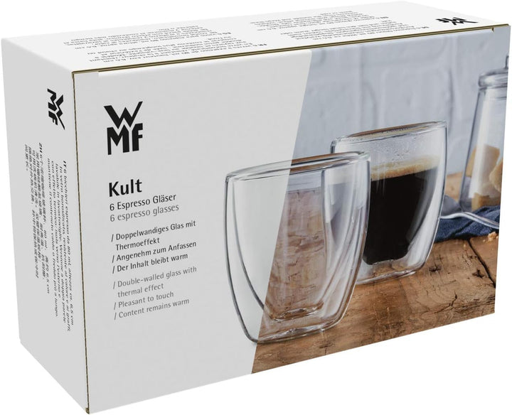 WMF Kult doppelwandige Espressotassen Glas Set 6-teilig, doppelwandige Gläser 80ml, Schwebeeffekt, T