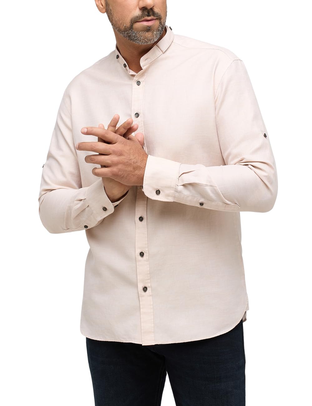 eterna Modern Fit 1863 Trachtenhemd Langarm Stehkragen beige Grösse 43