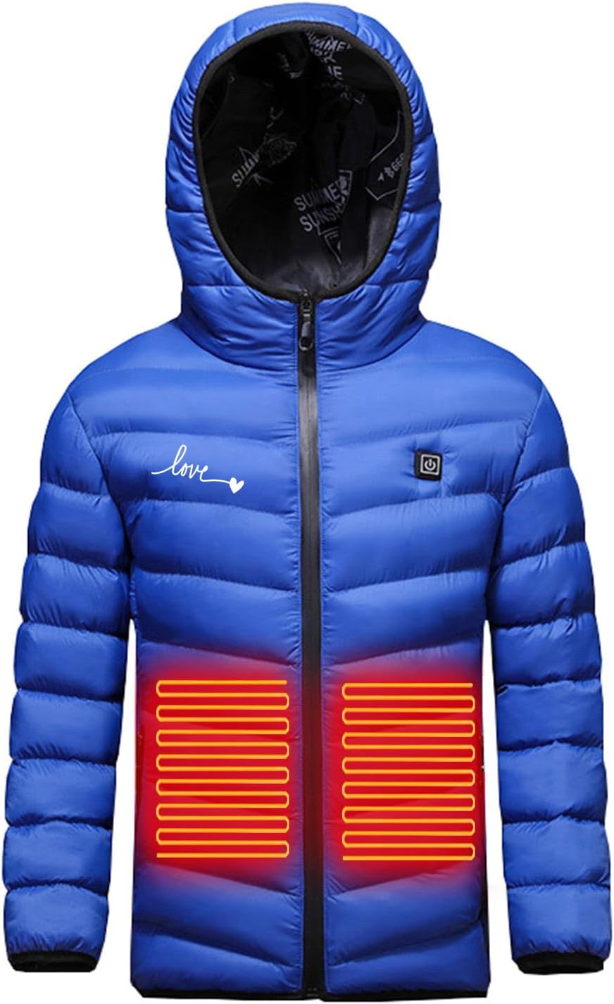 Beheizte Jacke Kinder Heizjacke Beheizbare Jacke mit Kapuze, Warme Jacke Heizjacke mit 3 Heizstufen,