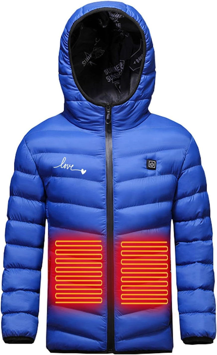 Kinder Beheizte Jacke mit Kapuze, Warme Jacke Heizjacke mit 3 Heizstufen, Beheizbare Kapuzenjacke Ki