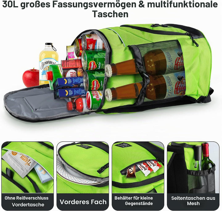 Outplea 30L Kühlrucksack Gross, Auslaufsicherer Isolierte Picknickrucksack für Männer Frauen, Thermo