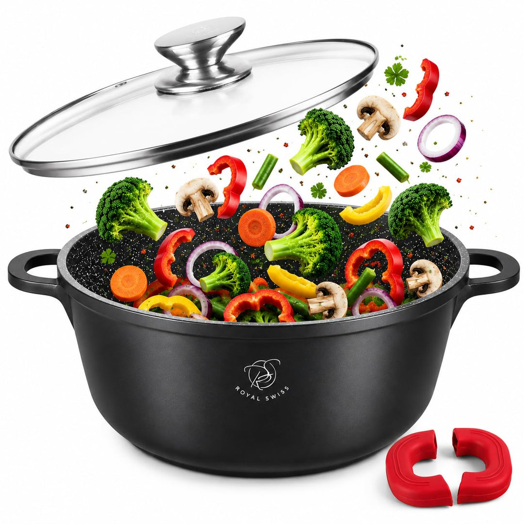Royal Swiss Kochtopf, 36 cm, Schwarz, 14 l, Marmorbeschichtung, Glasdeckel, geeignet für Induktion &