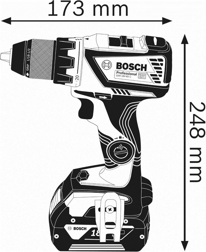 Bosch Professional 18V System Akku Bohrschrauber GSR 18V-60 C (max. Drehmoment 60 Nm, ohne Akku/ Lad