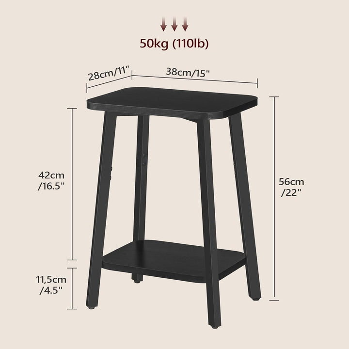 Beistelltisch, Schmaler Couchtisch, Kleiner Tisch, Nachttisch mit Ablagen, Sofatisch, Metallgestell,