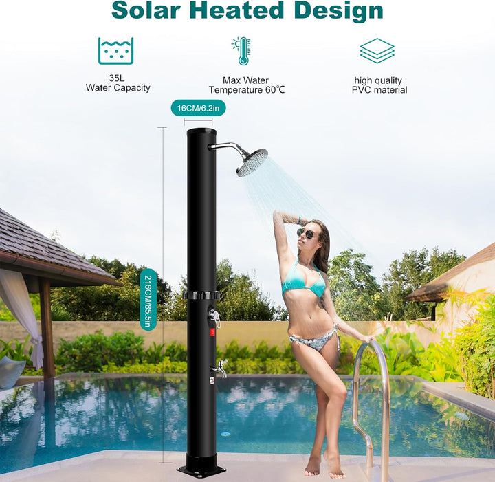 Solardusche 35 Liter Solardusche Garten Gartendusche Aussendusche mit Drehbarem Regenduschkopf und W