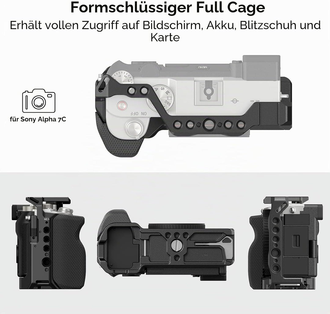 SMALLRIG Full Cage für Sony A7C, Käfig mit Silikon Griff und Cold Shoe Mount - 3212B