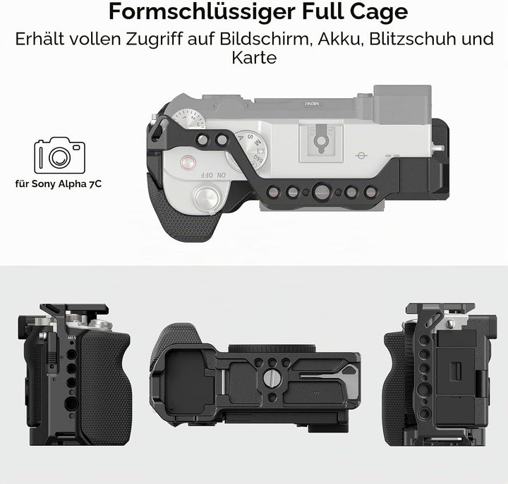 SMALLRIG Full Cage für Sony A7C, Käfig mit Silikon Griff und Cold Shoe Mount - 3212B