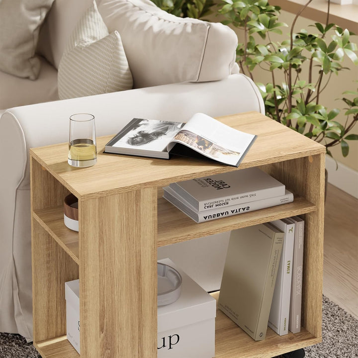 SoBuy FBT34-N Beistelltisch Zeitungsständer Couchtisch Nachttisch Tisch mit Rollen Natur, Natur