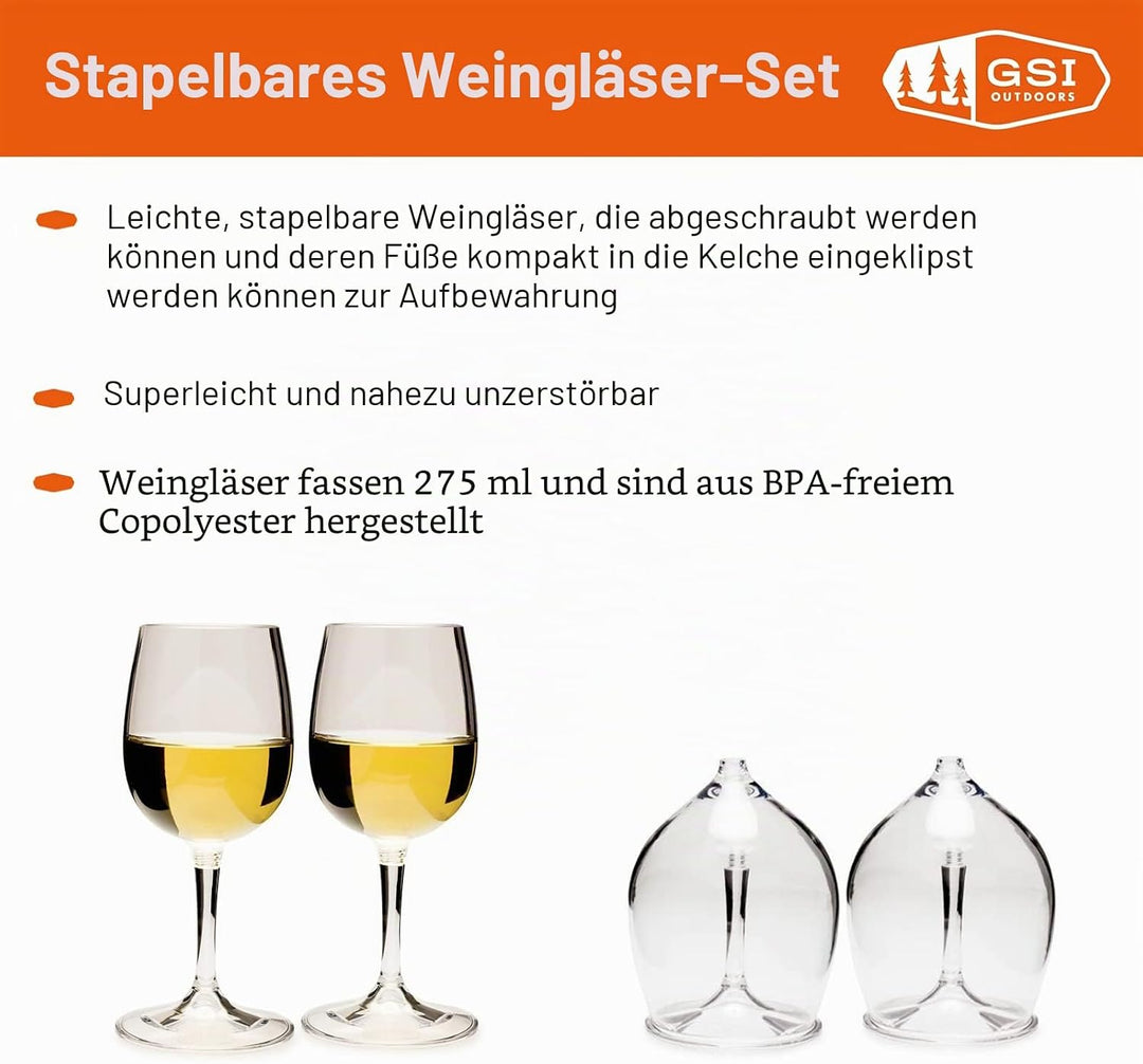 GSI Outdoors Nesting Weinglas-Set, Unisex, Erwachsene, mehrfarbig, Einheitsgrösse, 2 Stück (1er Pack